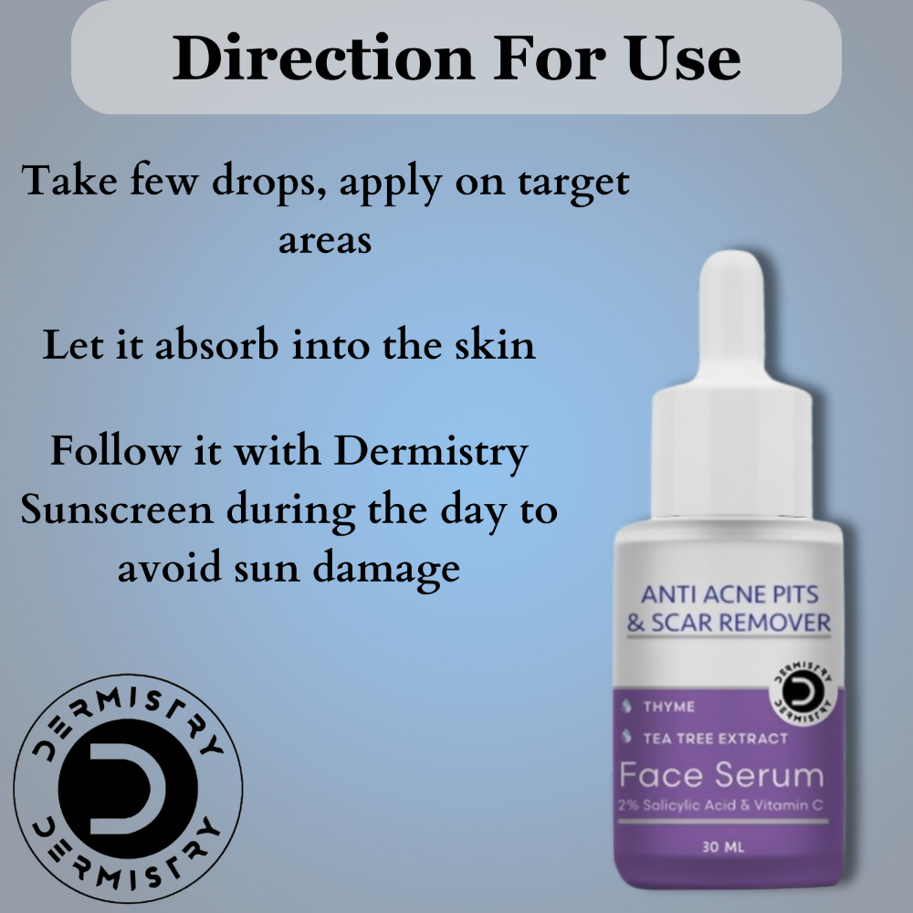 Dermistry Anti Acne 2% Salicylic Acid Niacinamide & Vitamin C Pits Scars Dark Spots Face Serum 