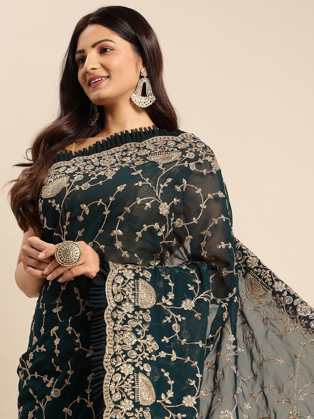 kasee Floral Zari Pure Georgette Saree