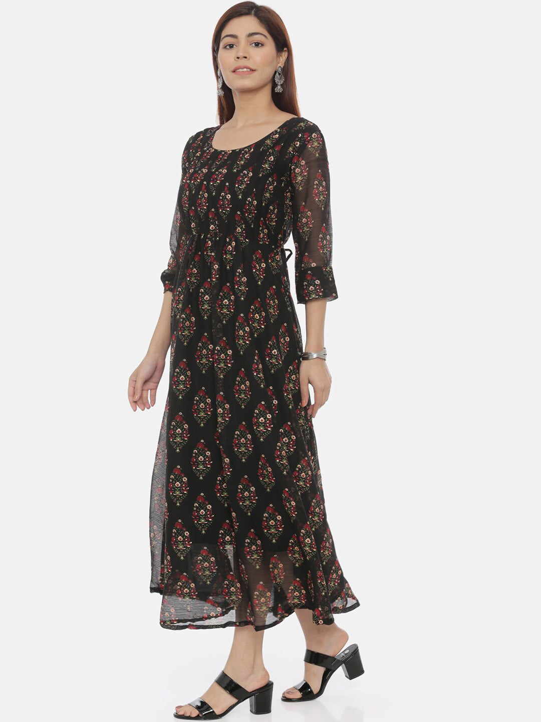 Souchii Women Black Printed Fit And Flare Beautiful Dress 