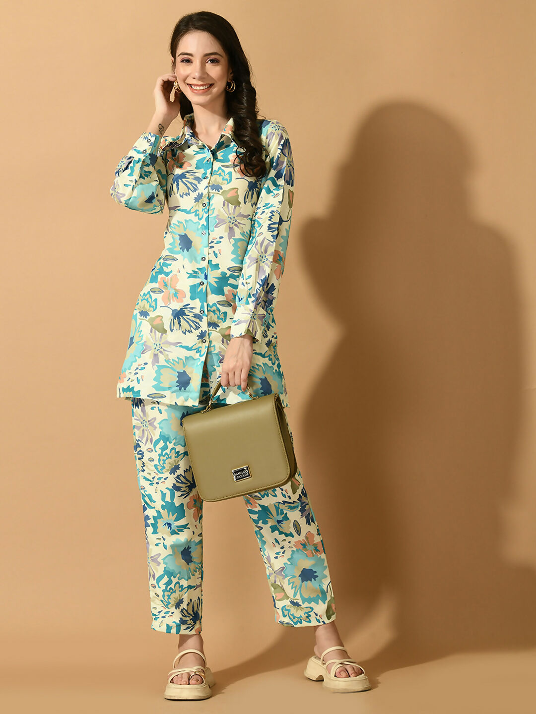 Myshka Women's Multi Printed Shirt With Trousers 
