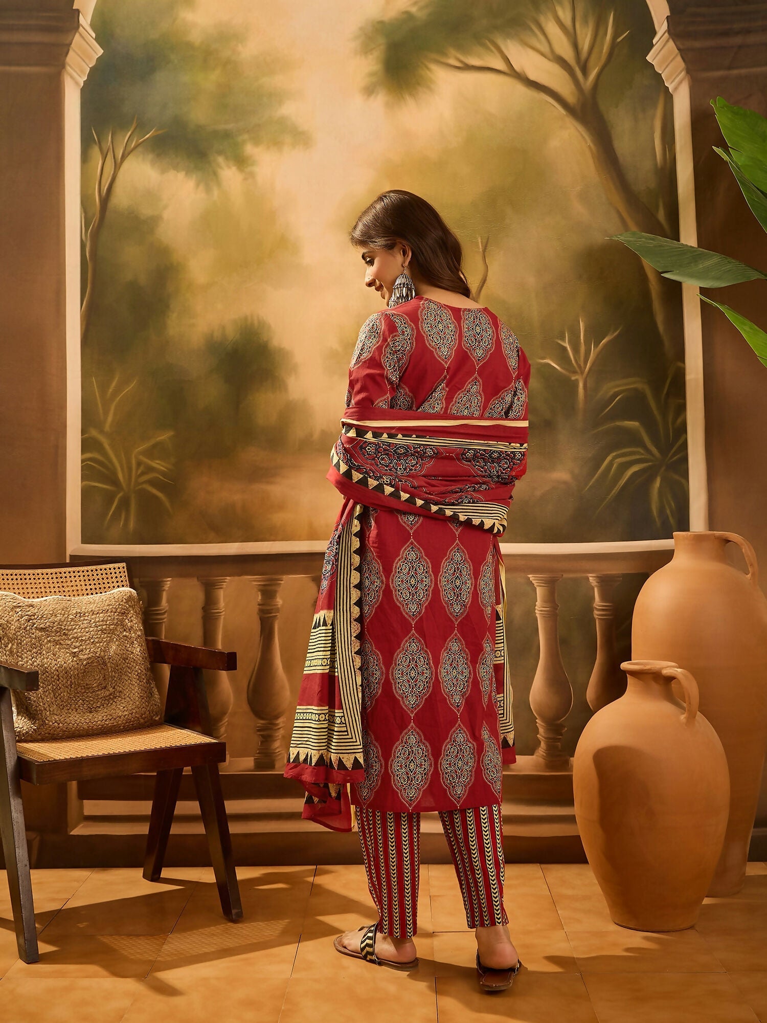 Joban Fashion Printed Maroon Pure Cotton Kurta Set