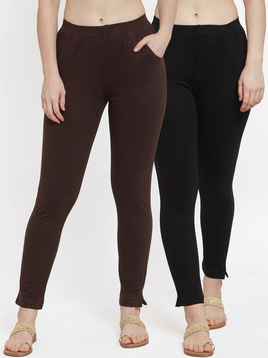 TAG 7 Women Pack Of 2 Solid Straight-Fit Ankle-Length Leggings