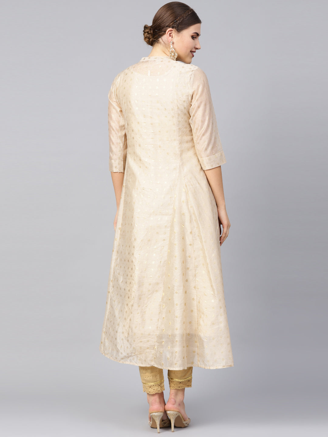 Juniper Womens Beige Chanderi Foil Print Kurta