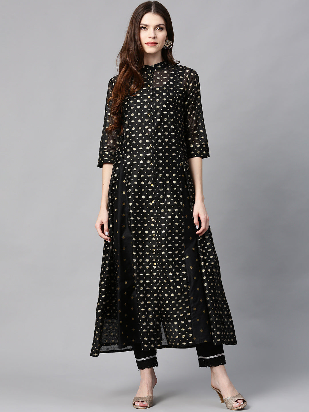 Juniper Womens Black Chanderi Foil Print Kurta | Grab2Buy