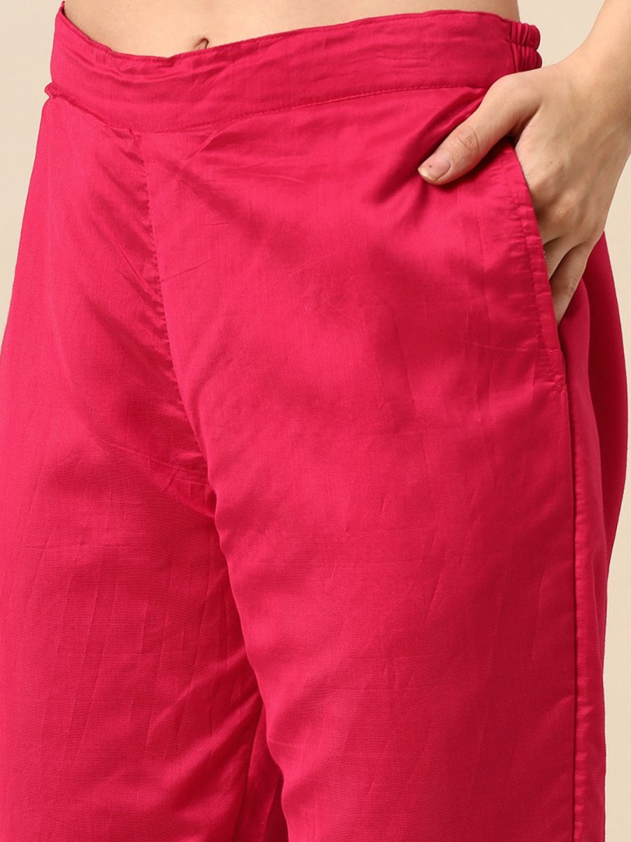 All About You Ethnic Motifs Embroidered Chanderi Silk Kurta with Trousers