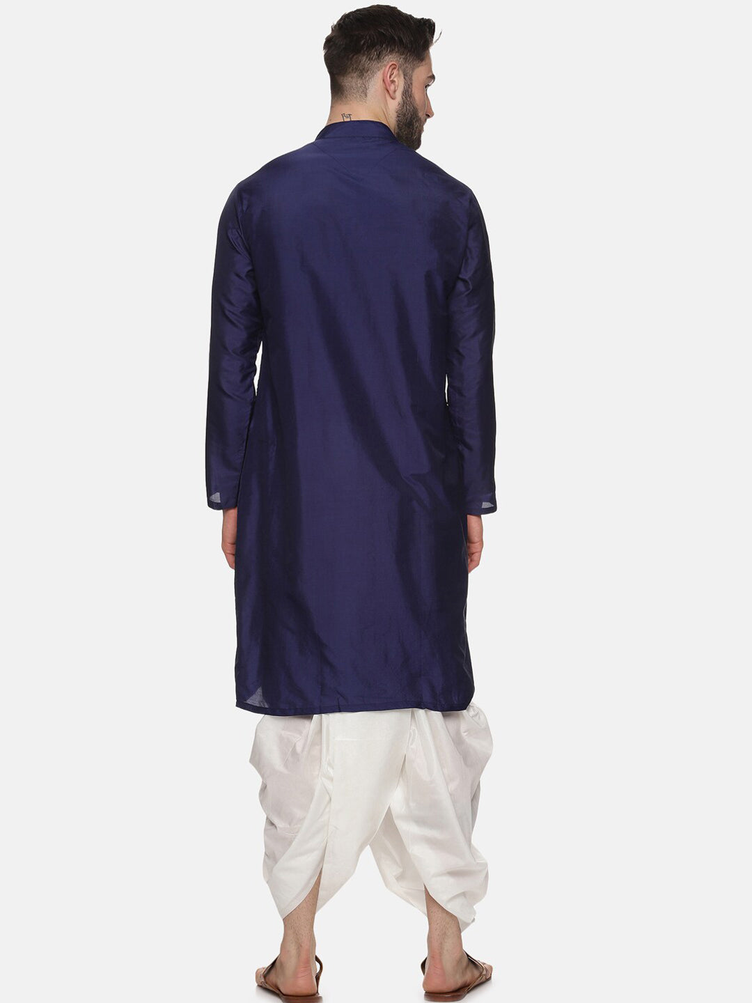Sethukrishna Men Navy Blue Angrakha Kurta with Dhoti Pants