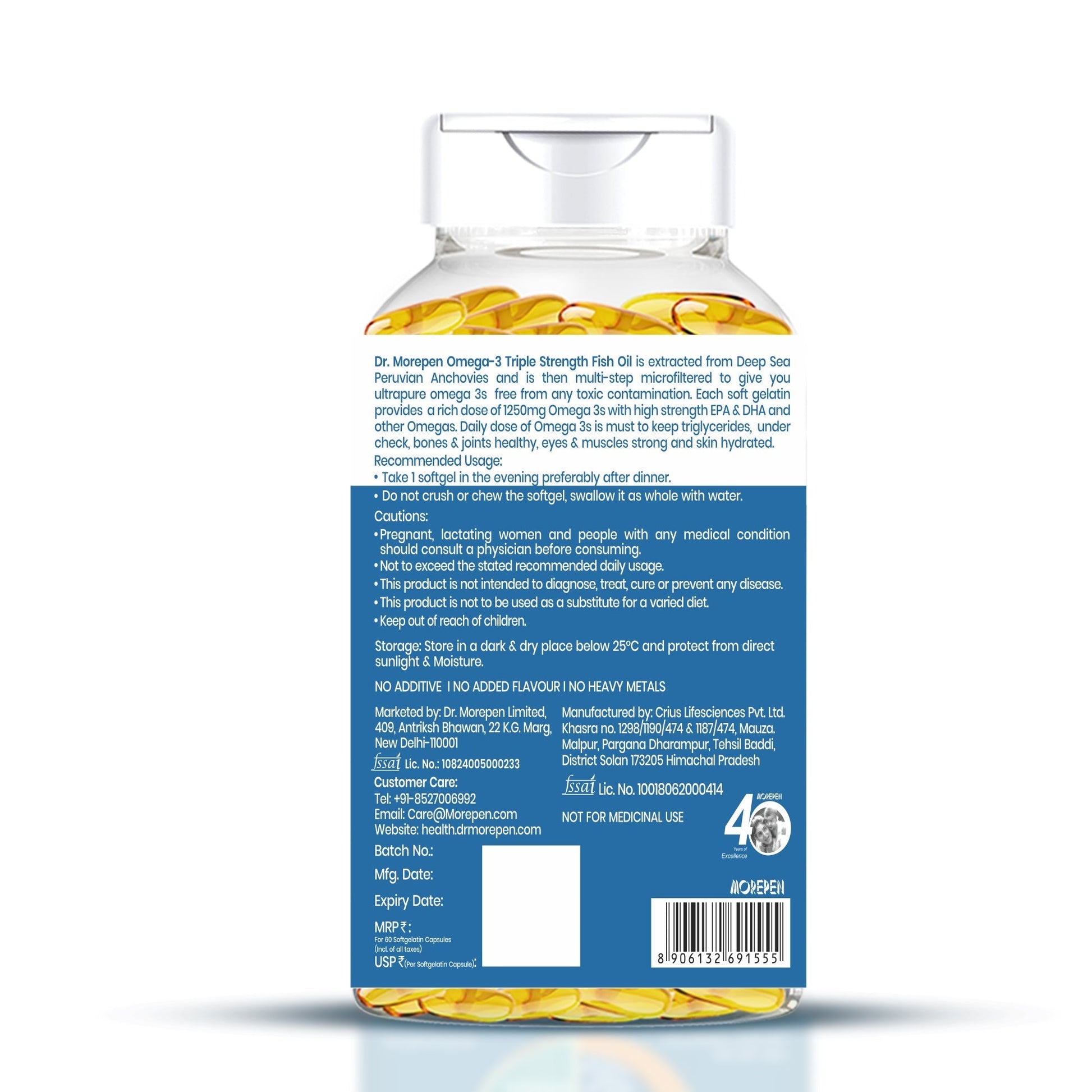 Dr. Morepen Omega-3 Deep Sea Fish Oil Triple Strength Softgels 