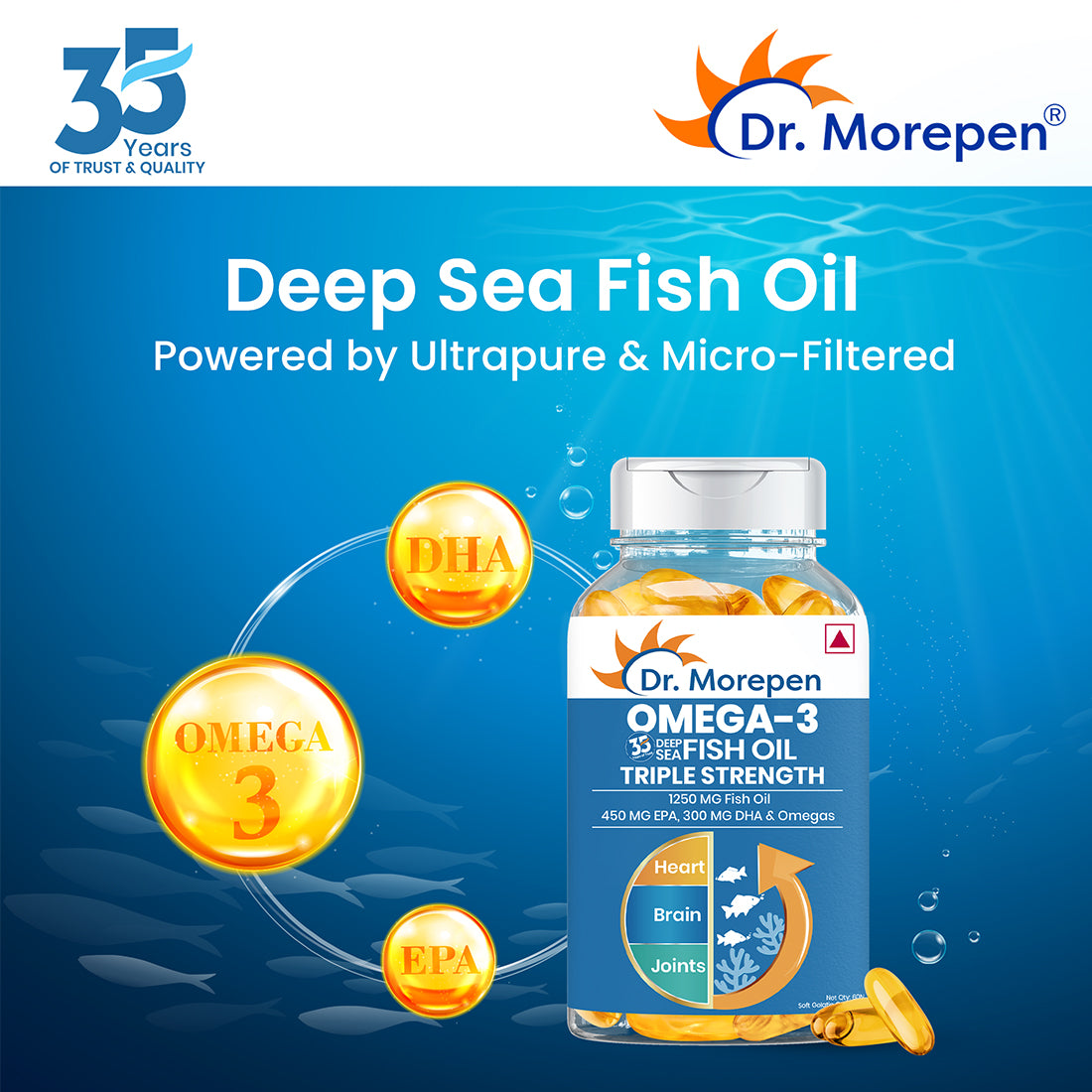Dr. Morepen Omega-3 Deep Sea Fish Oil Triple Strength Softgels - Grab2buy