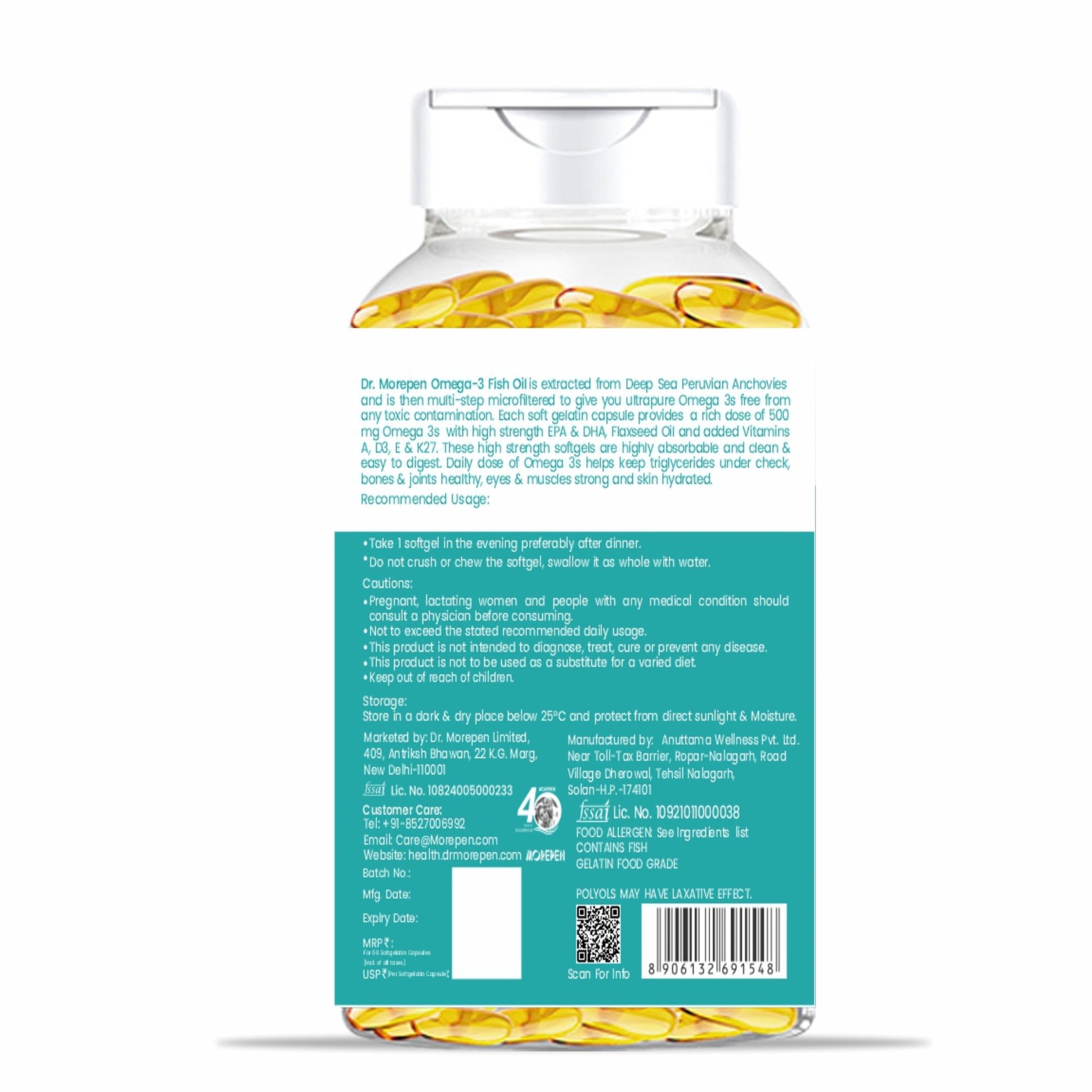 Dr. Morepen Omega-3 Deep Sea Fish Oil 500mg Softgels 