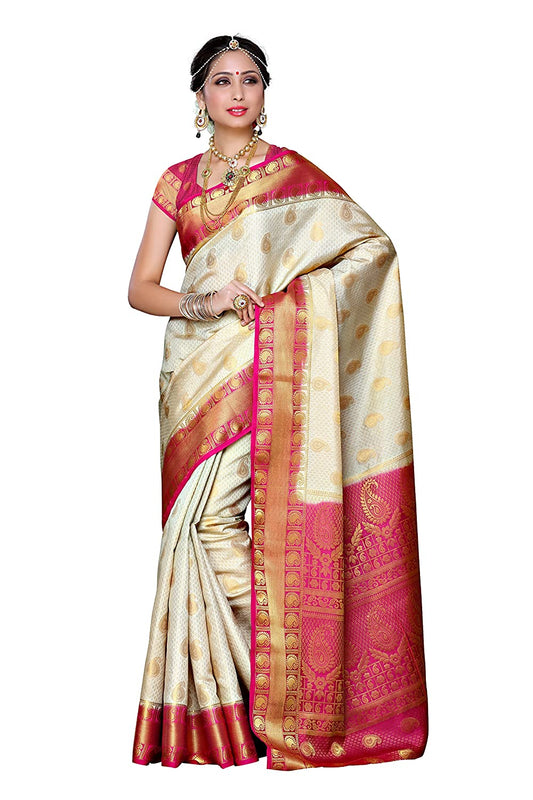 Mimosa Women's Kanchipuram Art Silk Saree With Unstitched Blouse Piece