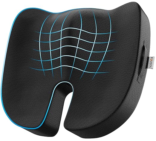 FOVERA Orthopedic Coccyx Seat Cushion for Tailbone Pain | 2-Years Warranty | Memory Foam Chair Pad for Sciatica & Back Pain Relief (18 x 17 Inch), Fits Up to 120Kg Wt, for Chair & Car (Mesh Black) | Grab2Buy