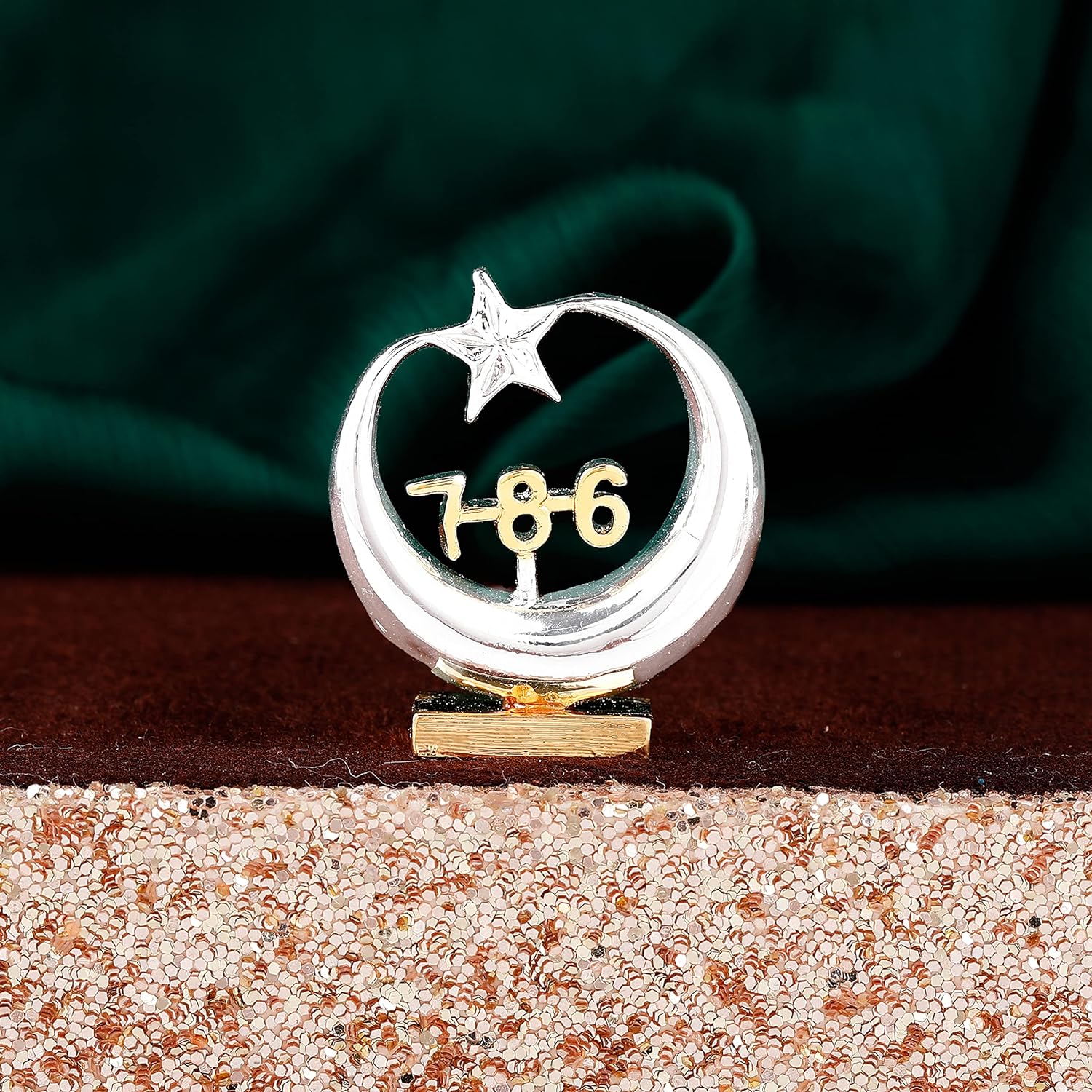Estele Gold-Polished Spiritual 786 Chand Taara Idol for Home Decorative/ Car Dashboard
