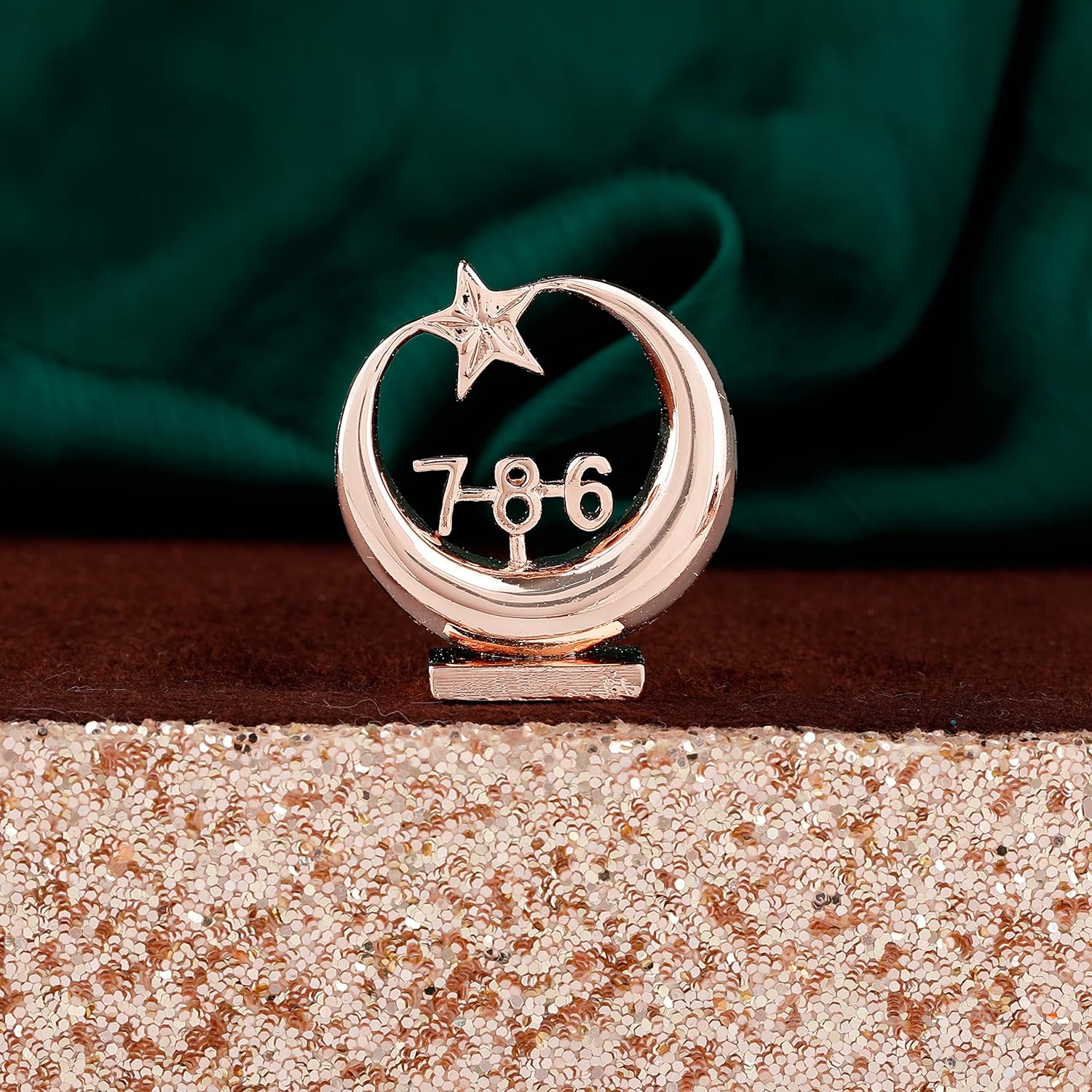 Estele Pink/Rose Gold-Polished Spiritual 786 Chand Taara Idol for Home Decorative/ Car Dashboard 