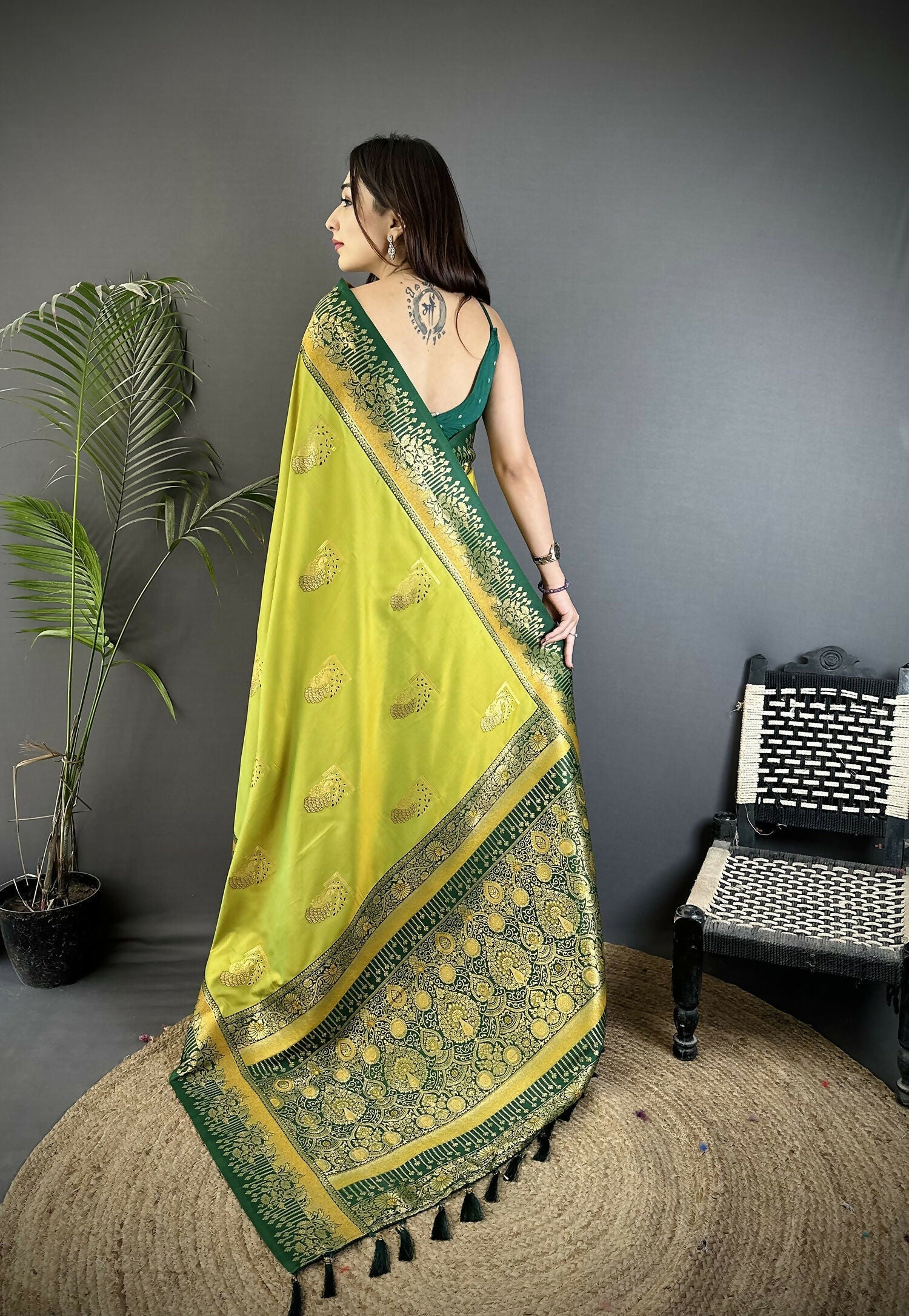 Joban Fashion Light Green Banarasi Soft Silk Peacock Butta Work Grab2Buy 