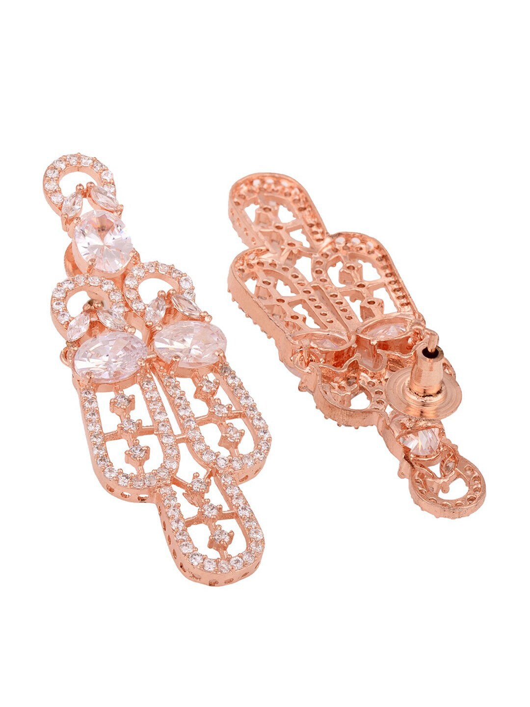 Saraf RS Jewellery Rose Gold-Plated White AD Studded Jewellery Set With Maang Tika - Grab2buy