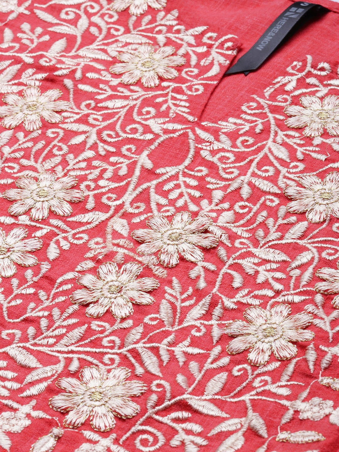 HERE&NOW Women Yoke Design Pure Cotton Kurta & Trousers with Dupatta