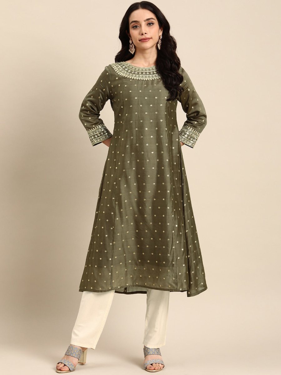All About You Ethnic Motifs Embroidered Empire Sequinned Kurta with Trousers