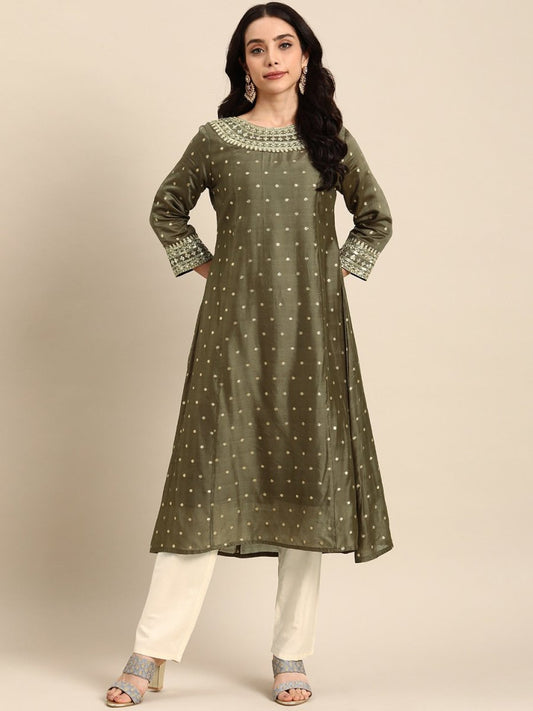 All About You Ethnic Motifs Embroidered Empire Sequinned Kurta with Trousers