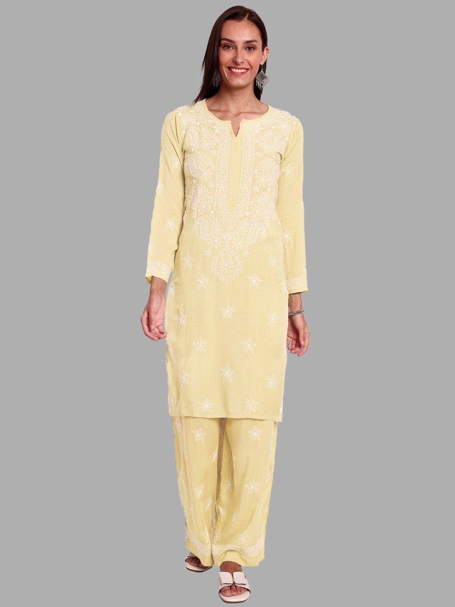 ADA Ethnic Motifs Embroidered Regular Chikankari Kurta with Palazzos 