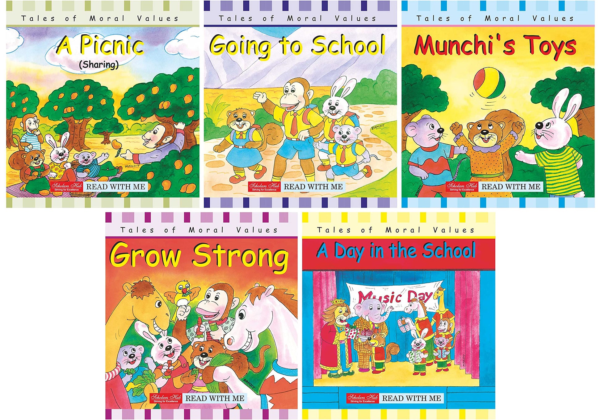 Storybook For Kids: Scholars Hub Moral Values Story Set 2 (Set Of 5 Books) (Illustrated) (Ages 5+) (80 Pages) | A Picnic | Going To School | Munchi'S Toys | Grow Strong | A Day In The School