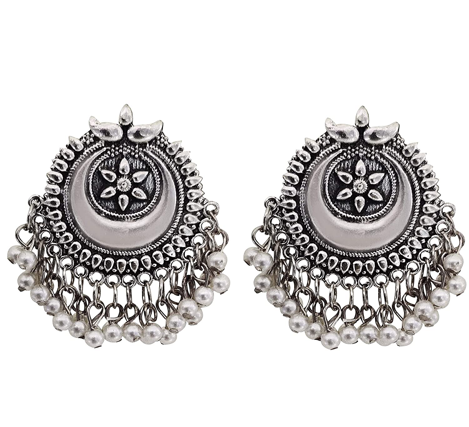 Silver-Plated Alloy Long Half Moon Oxidised Necklace - The Pari 
