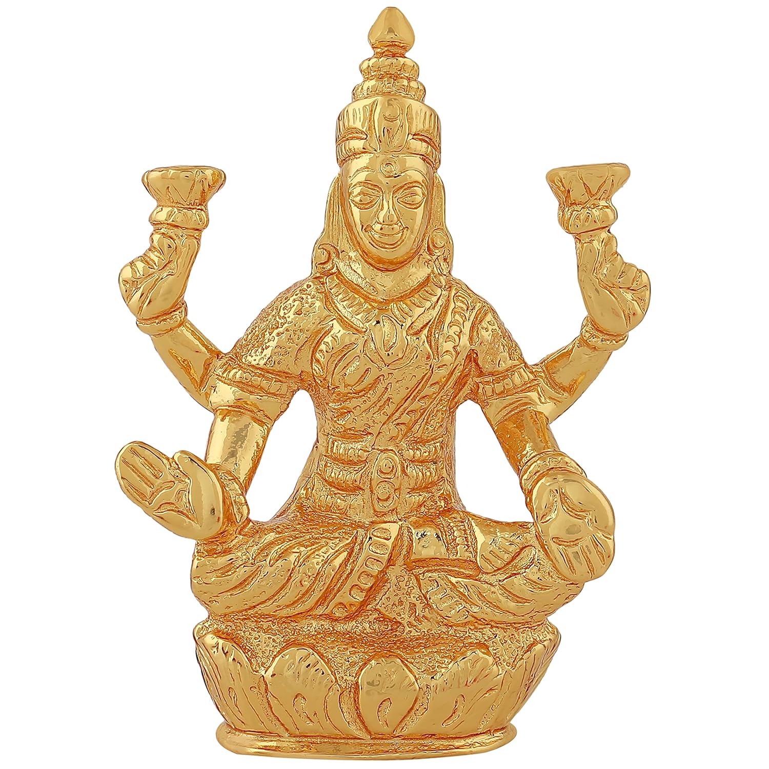 Estele Gold-Polished goddess of wealth Laxmi Devi on lotus Idol for Home/Car decor 