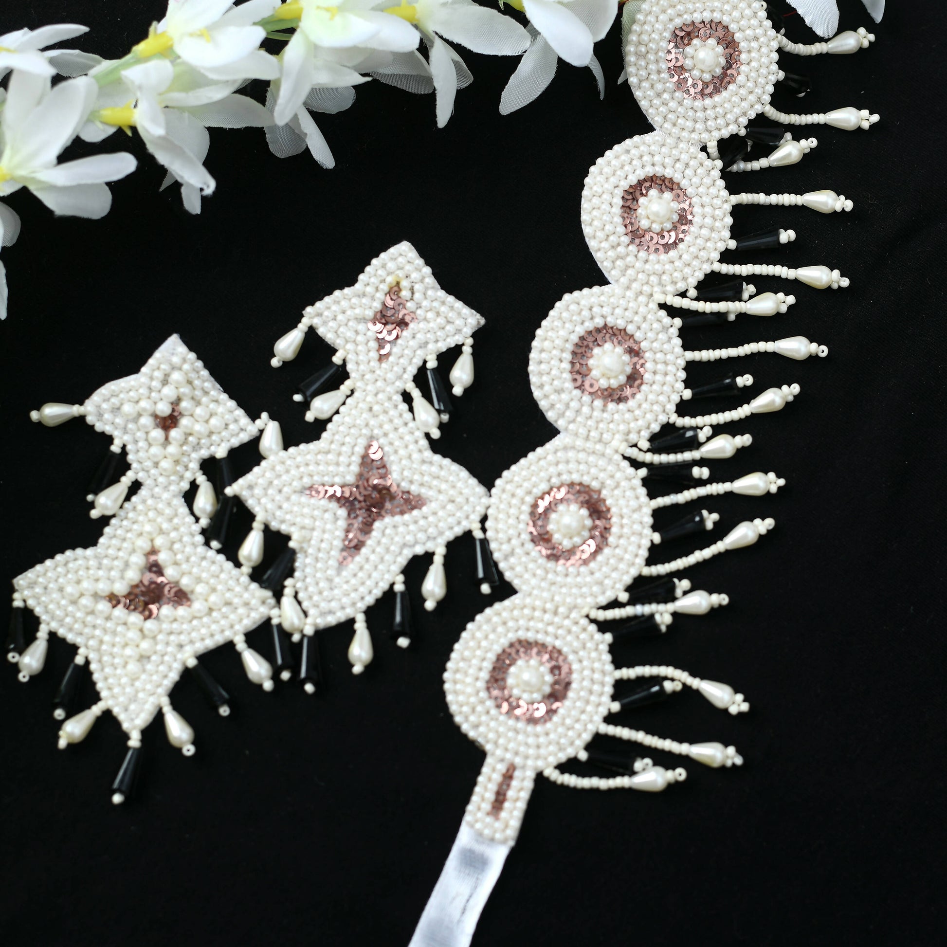 Mominos Fashion Johar Kamal Handicraft Gold/Off White Pearls Necklace with Earrings For Women - Grab2buy