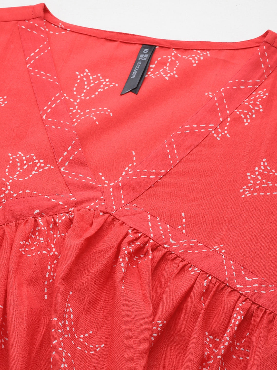 HERE&NOW Floral Print Cotton Empire Kurta with Trousers