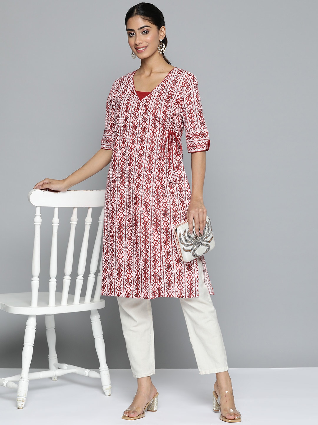 HERE&NOW Printed Wrap Designed Layered Kurta