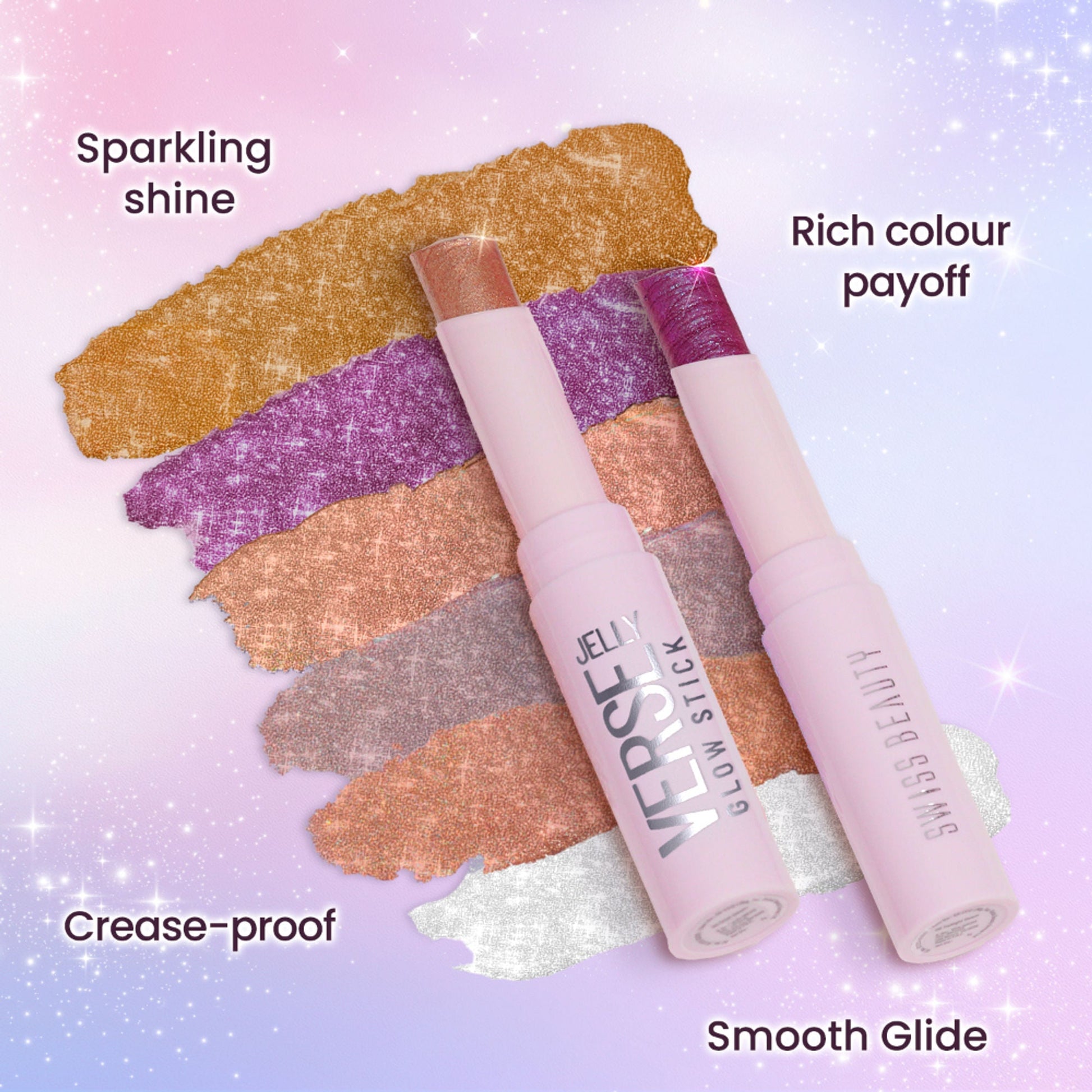 Swiss Beauty Jelly Verse Glow Eyeshadow Stick , Rich Color Payoff, Crease-Proof - Twilight Beam