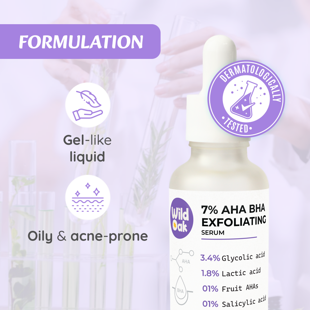 Wild Oak 7% AHA BHA Exfoliating Face Serum Pore Cleansing & Anti-Aging, Anti Acne Serum  Grab2Buy Wild Oak Grab2Buy