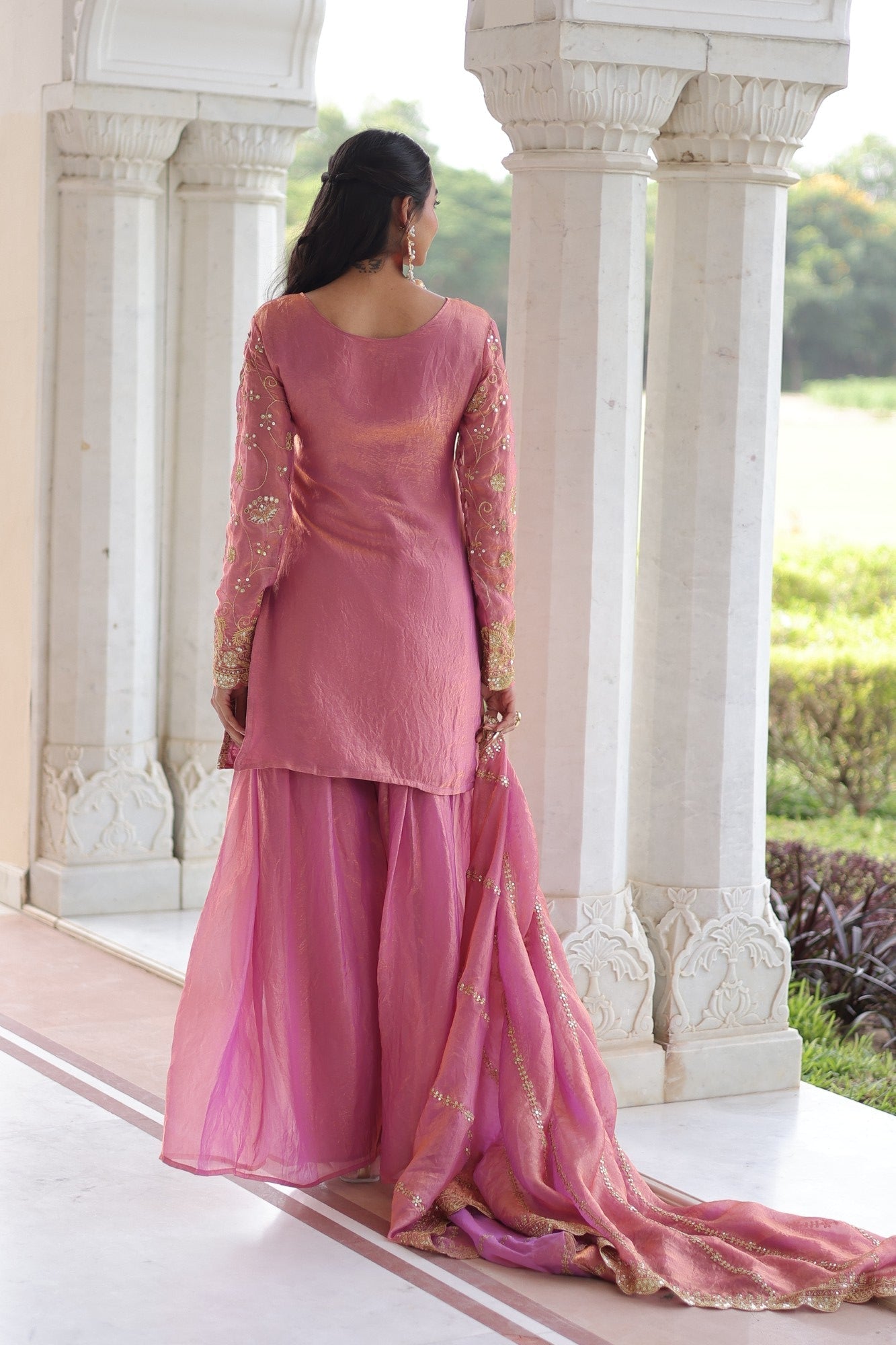 Lorenvalley Fashion Pink Fendy Satin with Rich Sequins Embroidered work Kurta Pant with Dupatta 