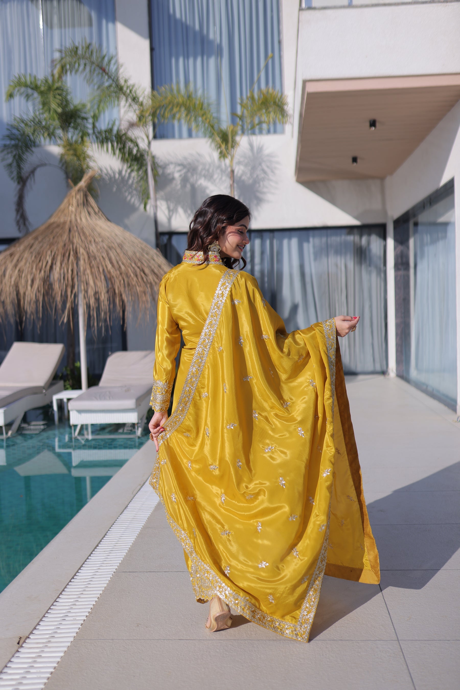 Lorenvalley Fashion Yellow H O Silk with Sequins & Zari Embroidered work Kurta Pant with Dupatta