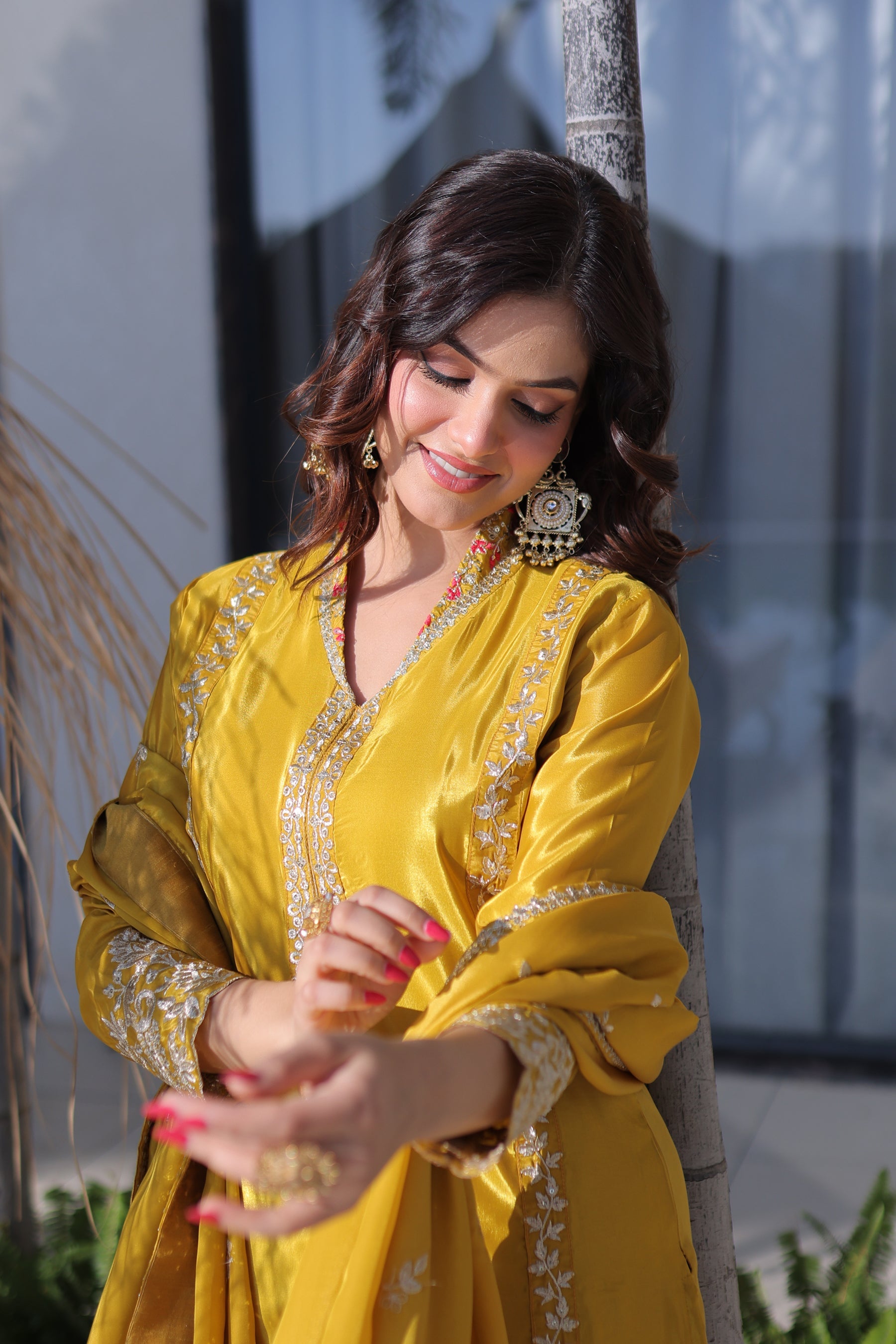 Lorenvalley Fashion Yellow H O Silk with Sequins & Zari Embroidered work Kurta Pant with Dupatta