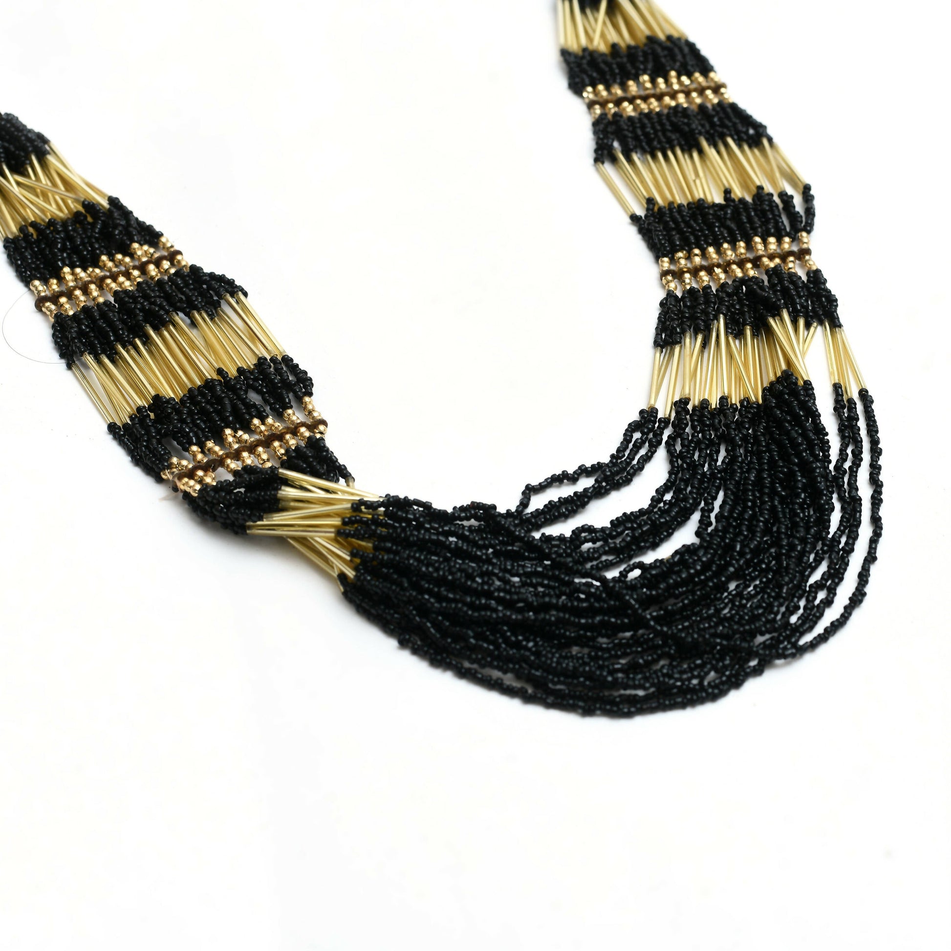 Mominos Fashion Johar Kamal Handicraft Finish Beads Work Long Necklace For Women (Black /Golden) - Grab2buy