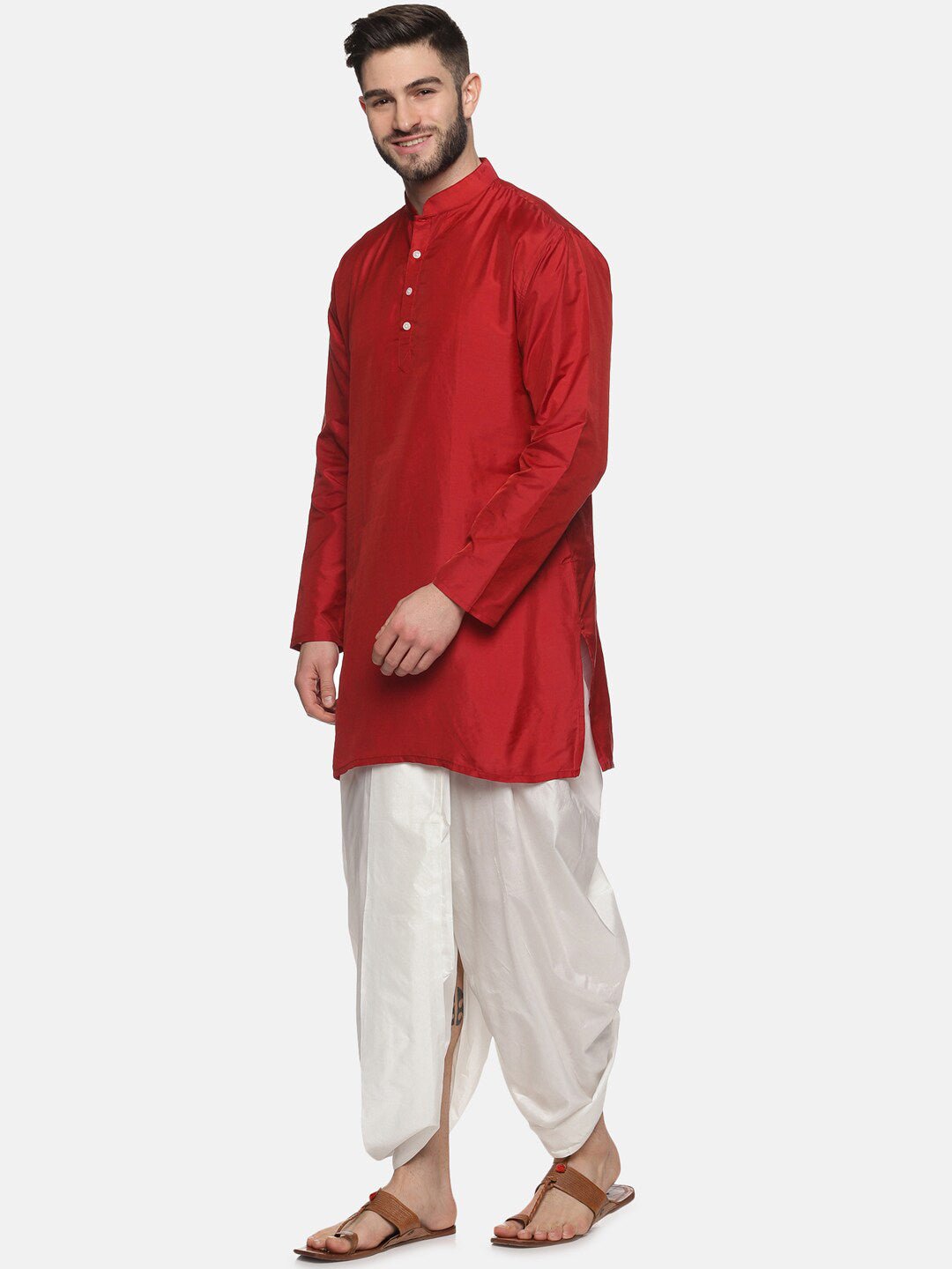 Sethukrishna Men Maroon Kurta with Dhoti Pants