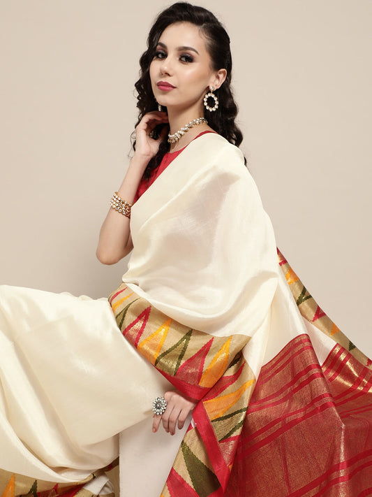 Saree Mall Off White Solid Chanderi Sarees