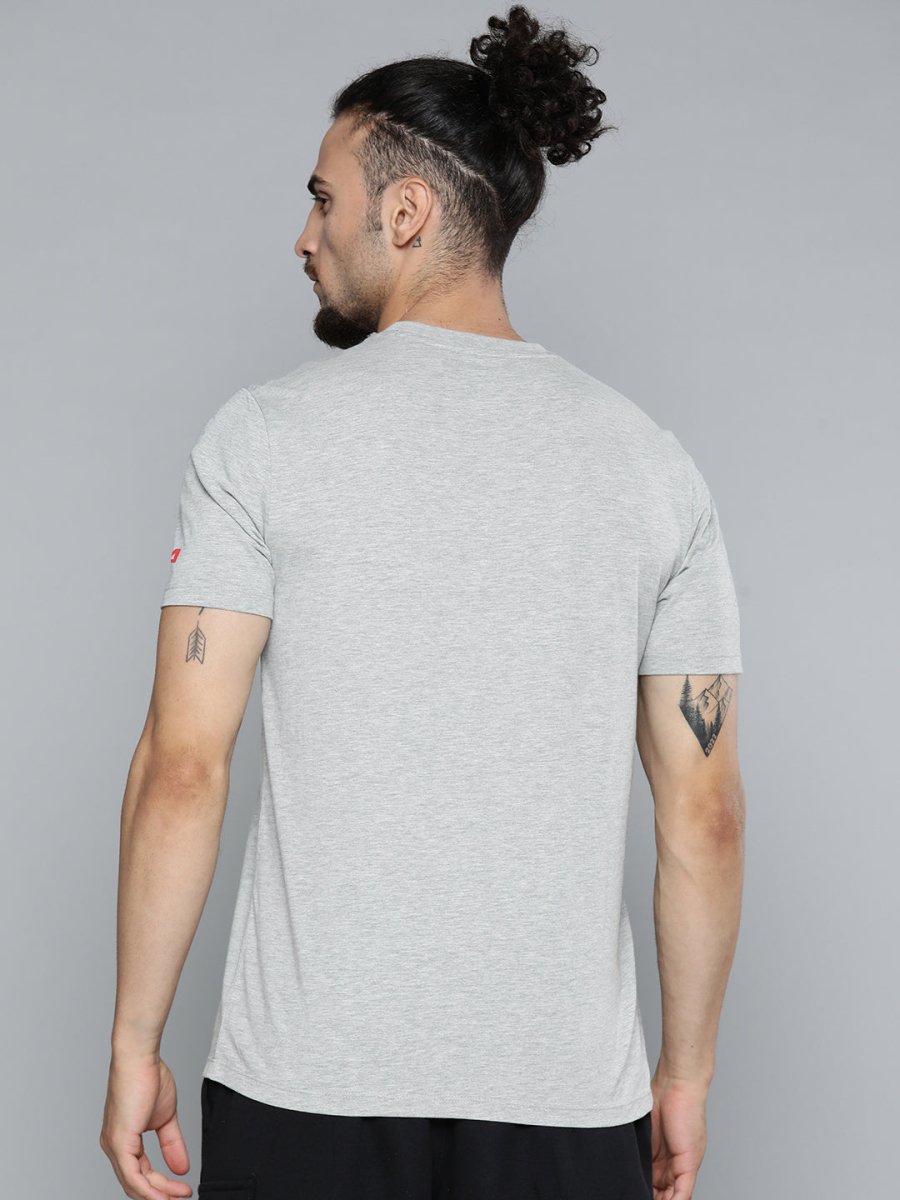 Alcis Men Grey Melange Typography Printed Slim Fit Gym T-shirt 