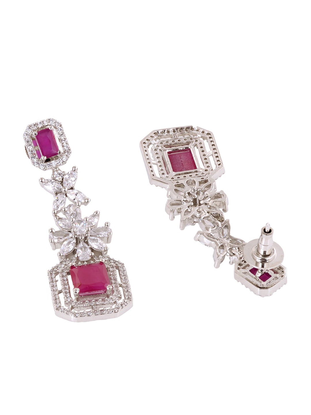 Saraf RS Jewellery Rhodium-Plated Pink AD studded Jewellery Set - Grab2buy