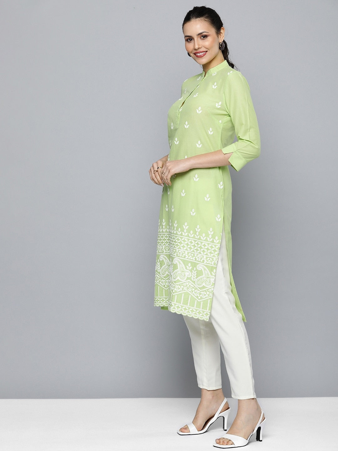 HERE&NOW Women Pure Cotton Ethnic Motifs Embroidered Thread Work Kurta