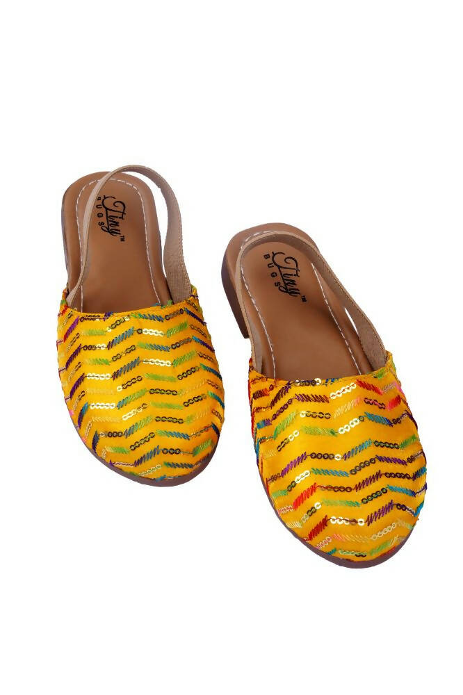 Tiny Bugs Girls Embroidered Strap Ethnic Jutis-Yellow  Grab2Buy Tiny Bugs Grab2Buy