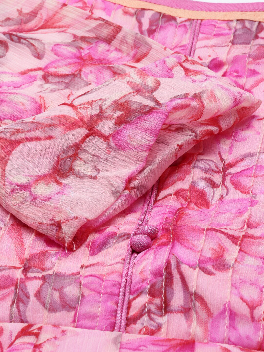 Souchii Beautiful Pink & peaches n cream Floral Layered Chiffon Midi Dress 