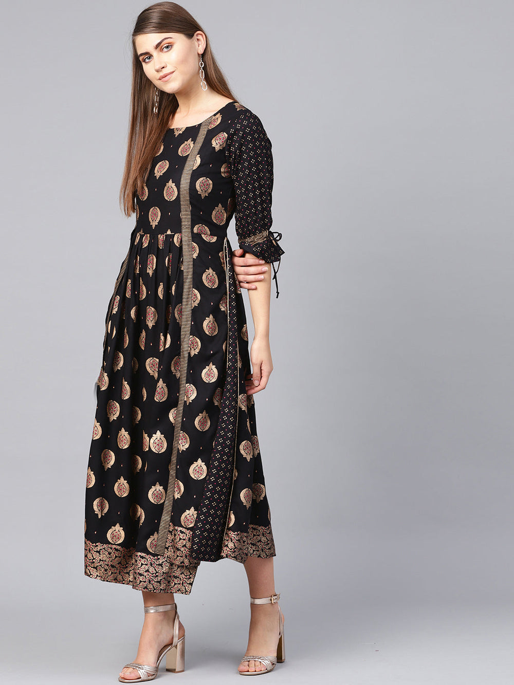 Juniper Women's Black Rayon Printed Jacket Style Dress