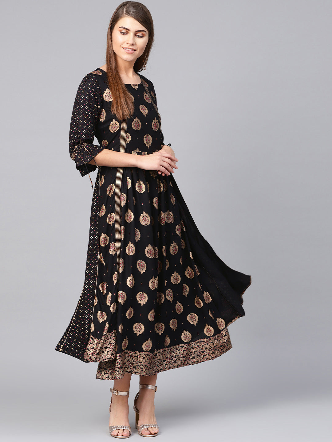 Juniper Women Black Rayon Printed Jacket Style Dress