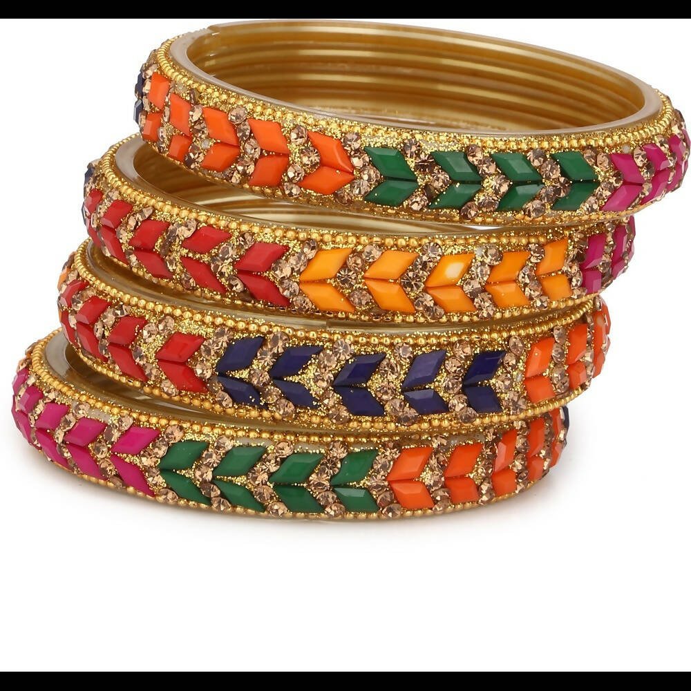 Afast Bridal Wedding & Party Fashionable Colorful Glass Bangle/Kada Set, Pack Of 4 - Multicolor | Grab2Buy