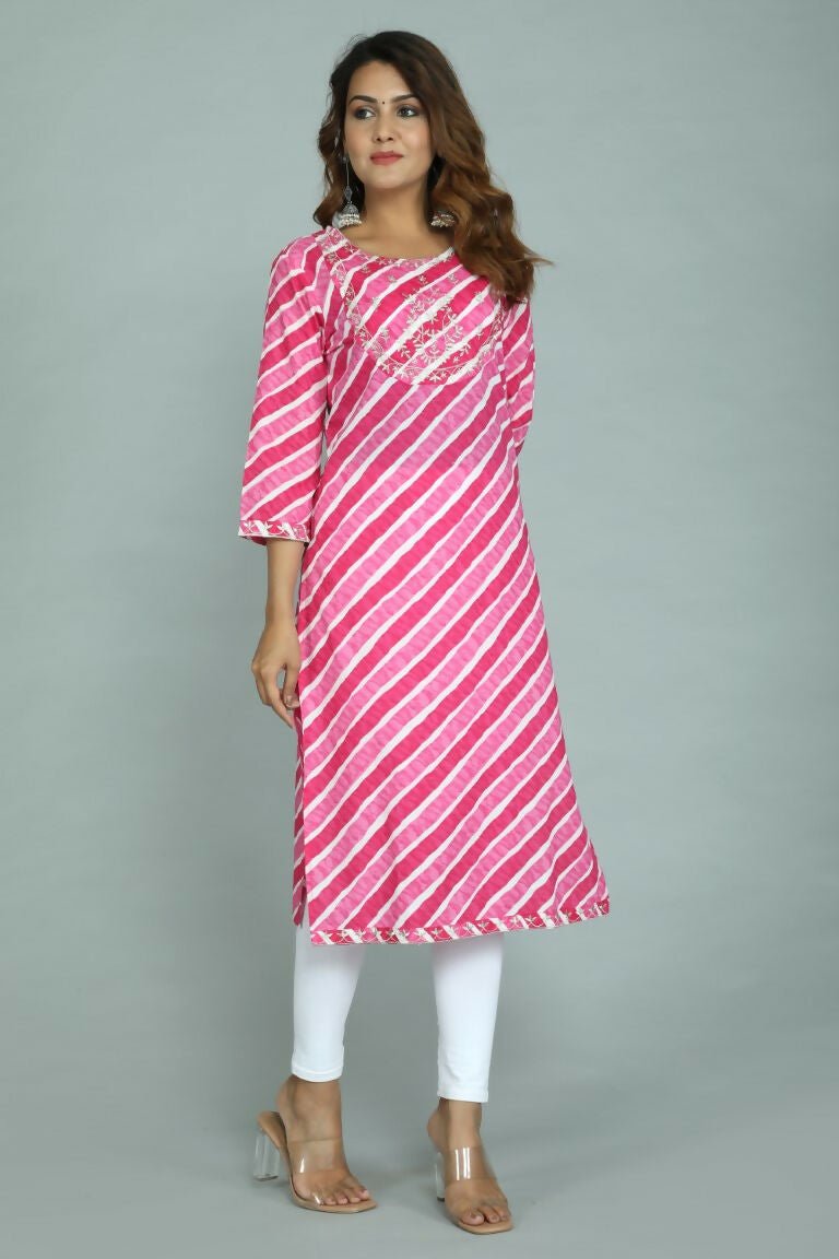Alvano Women's Stylish Cotton Blend Laheriya Kurti
