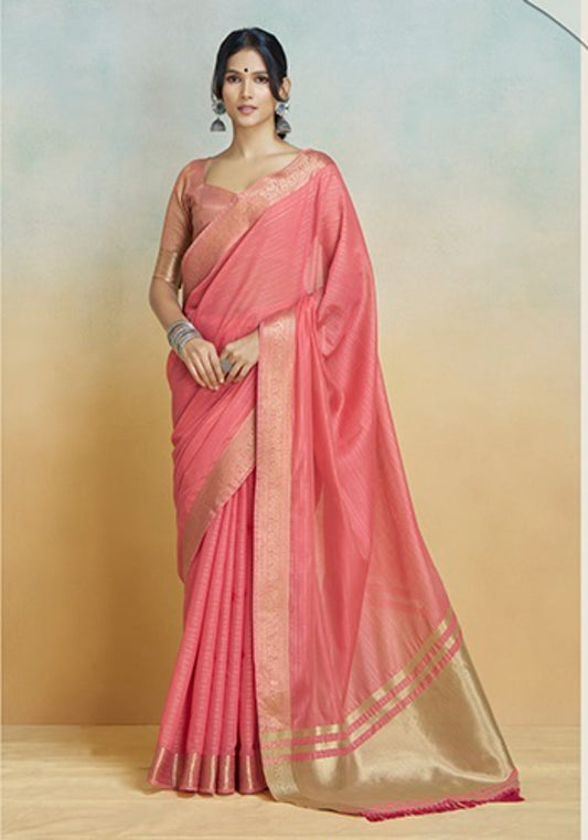 Anaita Red Handloom Khadi Silk Zari Woven Work Saree With Blouse Piece