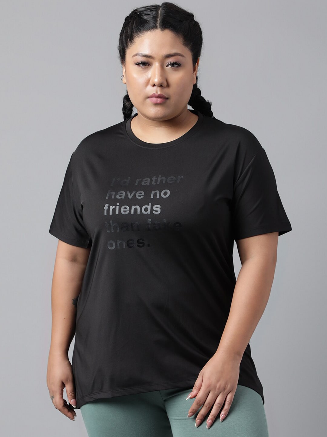 MKH Typography Printed Plus Size Drop Shoulder Sleeves Relaxed Fit Dri-FIT Sports T-shirt 
