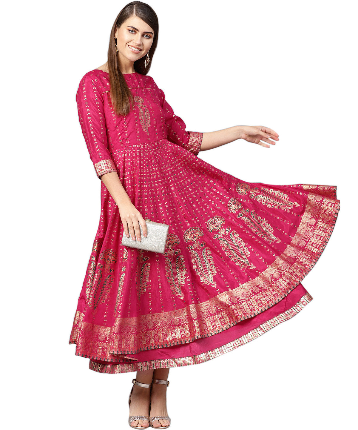 Juniper Women Fuchsia Shantoon Printed Layered Dress