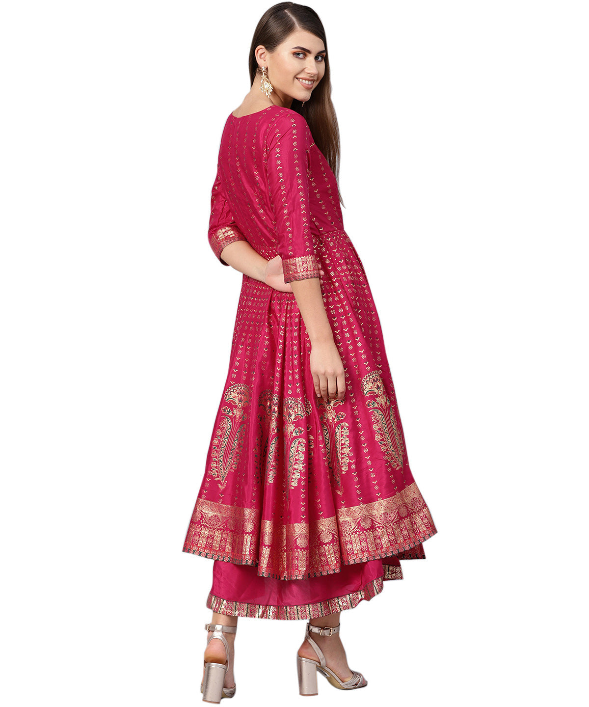Juniper Women Fuchsia Shantoon Printed Layered Dress